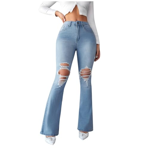Jeans détresse pour femmes de type pantalon denim évasé style urbain décontracté