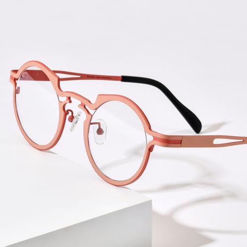 Image of FONEX Colorful Pure Titanium Glasses Frame Women Retro Round Eyeglasses