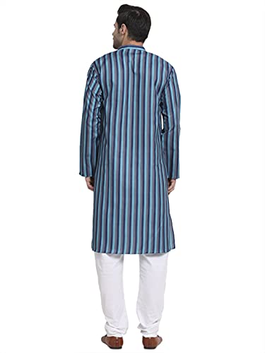 Image of KRAFT INDIA Men Cotton Dark Stripped Kurta ONLY