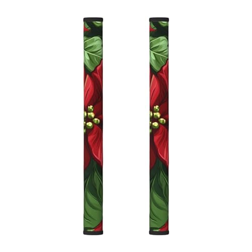 Juego de 2 fundas para manija de puerta de refrigerador, diseño de flor roja de Pascua para nevera, microondas, estufa, horno, lavavajillas