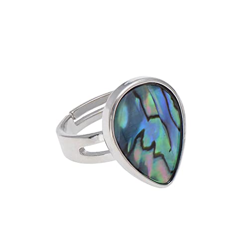 Joseph Brothers Teardrop Abalone Shell Ring for Women, Open Shank Size 7.5-8.5
