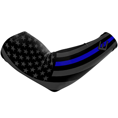 Elite Athletic Gear USA Compression Arm Sleeves - Youth and Adult Sizes - Baseball, Football, Basketball, Golf, OCR - Sold Individually (Thin Blue Line, ADULT L/XL)