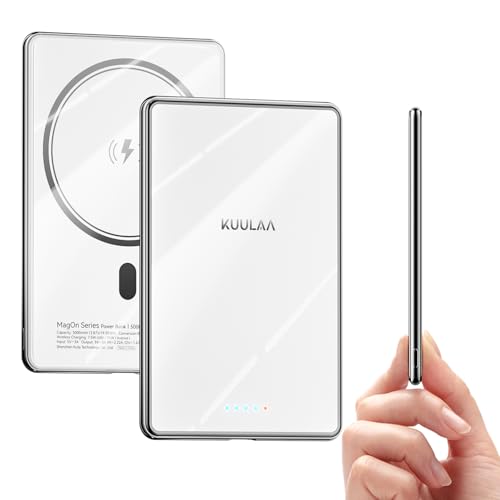 Kuulaa Magnetico PowerBank Ultra Slim 5000 mAh, 0.27IN MagSafe PowerBank, PD 20 W Caricatore Portatile Wireless Magnetico Ricarica Rapida per iPhone 16 Pro Max/15 Pro/15/14/13/Mini/Pro/Pro Max (White)