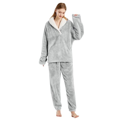 Pyjama femme doux ensemble polaire hiver chaud élastique anti-déformation