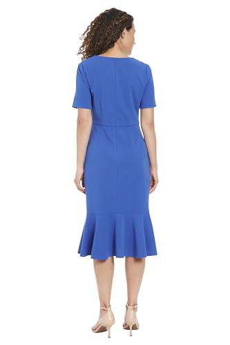 Image of London Times Women's V-Neck Dress - Flounce Hem, Twist Waist, Elegant Office & Event Wear