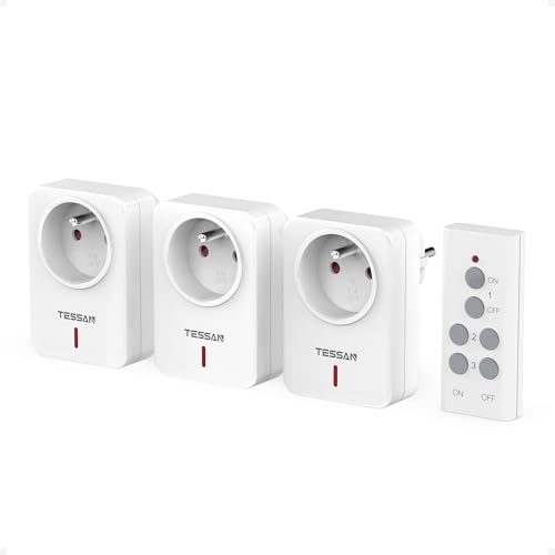 TESSAN Prise Télécommandée Sans Fil, Portée de 30M, 2300W Prise Programmable avec Interrupteur, Préprogrammé Interrupteur Sans Fil pour Lampe et...