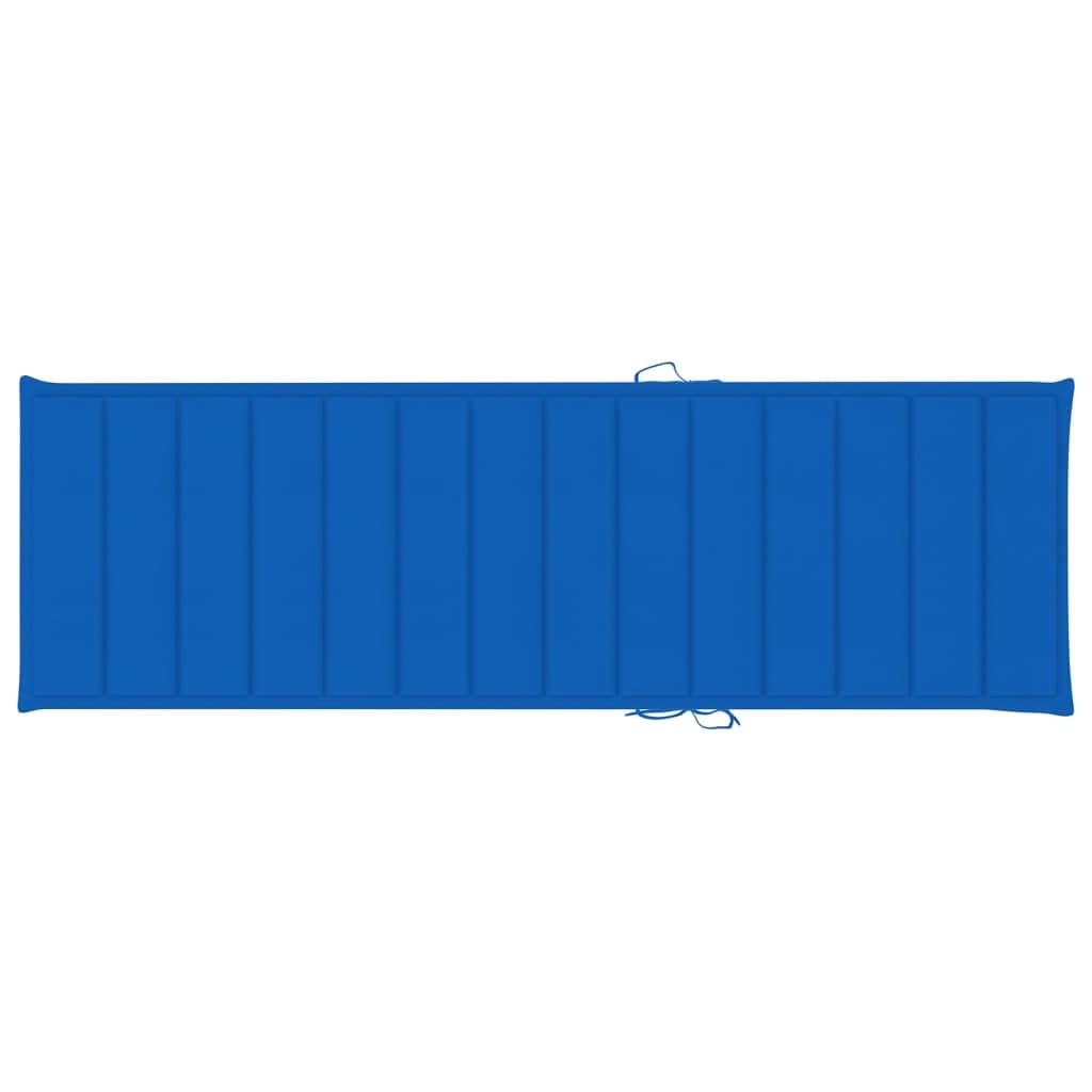Ogrodowy leżak z poduszką, lite drewno akacjowe, regulowane oparcie, podnóżek i stolik, kobaltowy niebieski, 200x59/63x30/62/76/85 cm, do ogrodu, patio, basenu, na balkon, 110 kg