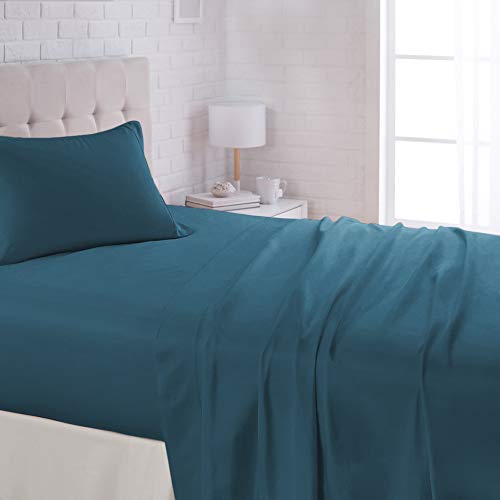 AmazonBasics Lightweight Super Soft Easy Care Microfiber Bed Sheet Set with 16" Deep Pockets - Twin, Dark Teal