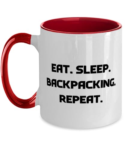 Inspire Backpacking Gifts, Eat. Sleep. Backpacking. Repeat, Perfect Birthday Two Tone 11oz Mug For Friends From Friends, Backpacking gear, Backpacking equipment, Backpacking checklist, Backpacking