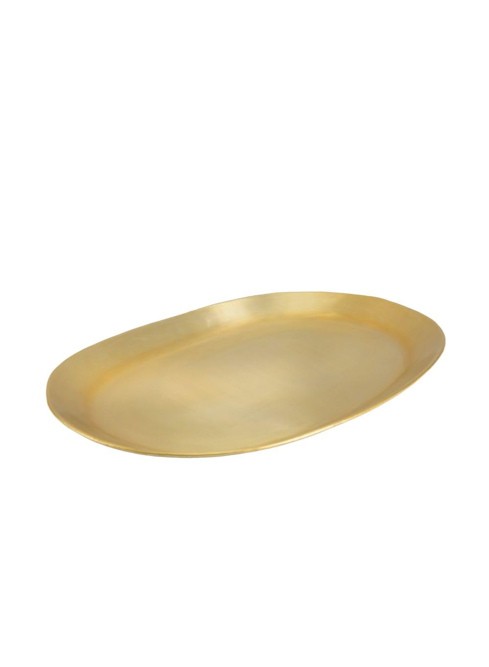 Serene Spaces Living Oval Brass Look Aluminum Tray, Hammered Decorative Metal Tray Use as Holder for Accessories, Candles, Jewelry, Centerpiece for Kitchen or Dining Table, Single
