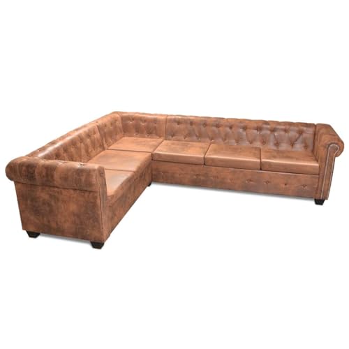 MOBCANT Chesterfield-Ecksofa 6-Sitzer Kunstleder Braun Wohnlandschaft Couch Couchgarnitur Polstergarnitur für Wohnzimmer Büro Schlafzimmer Empfangsraum – Bild 4