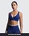 Aoxjox Women's Workout Lexi Lined Charm Sports Bras Deep V Color Block Fitness Training Gym Yoga Crop Tanks (Bellwether Blue/Airy Blue, Medium)