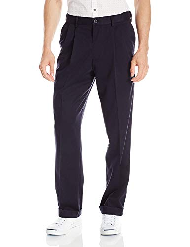 Dockers Men's Relaxed Fit Comfort Khaki Cuffed Pants-Pleated D4, Dockers Navy (Stretch), 44W x 30L