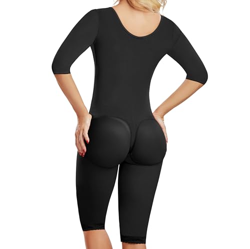 FAJAMIA 0710 Fajas Colombianas Moldeadoras with Sleeves & Bra, Tummy Control Shapewear in Powernet, Knee-Length, 3-Row Hooks