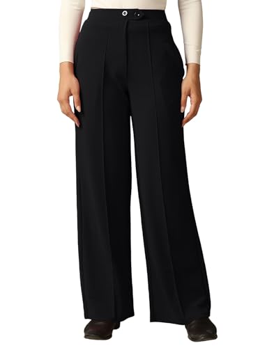 Image of SIRIL Women's Polyester Solid Regular Fit Trouser Pant for Office, College & Events Formal Casual Daily Use