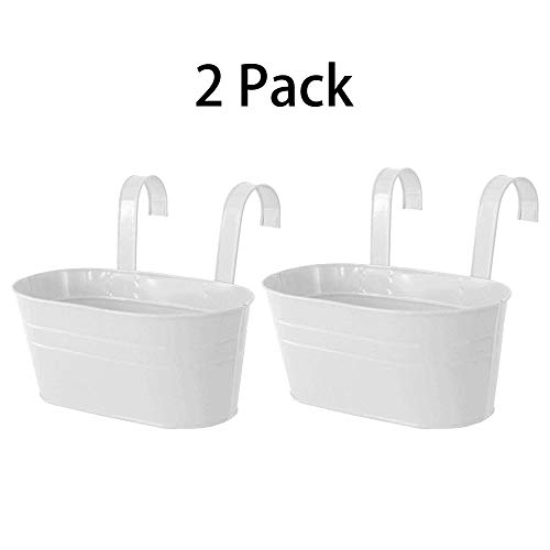 CozofLuv 2 macetas colgantes de metal para balcón, macetas colgantes para plantas, macetas colgantes de hierbas, macetas de metal, macetas de balcón, macetas para colgar