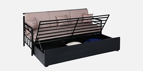 Image of 3 Seater Metal Sofa Cum Bed with Hydraulic Storage | Single Size Sofa Cum Bed | 3 Seater Sofa Set, Metal Sofa Set for, Living Room, (Single Size (Multi & Black)