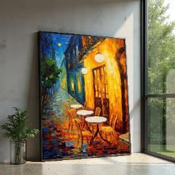 Toile scène de café en soirée : la solution pour raviver un mur blanc et triste