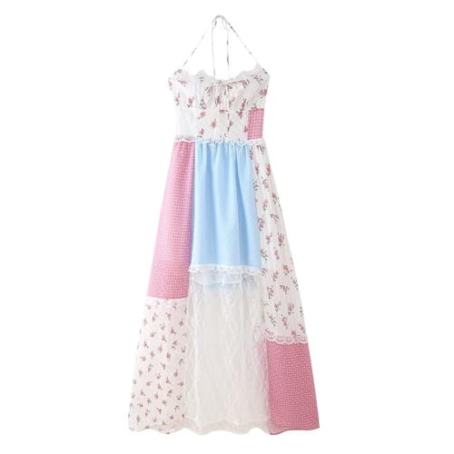Robe longue imprimé floral et dentelle de prestige coupe licou exclusive pour femme