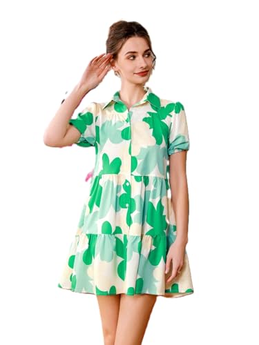 Image of Women's Fit and Flared Shirt Midi Dress with Collar Neck & Short Sleeves - Rayon Casual Dress