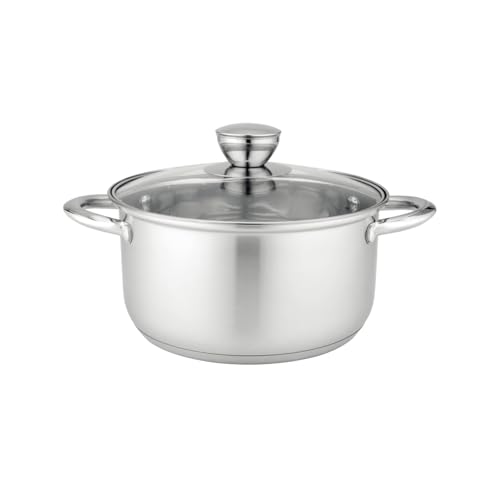 FLORINA Cacerola de acero inoxidable (2,6 l) 18 cm | Cacerola con tapa de cristal Matteo | Apta para lavavajillas | Ideal para pasta y sopa | Apta para todo tipo de cocinas, incluyendo inducción