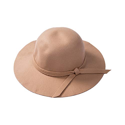 Baby Girls Vintage Wide Brim Floppy Sun Hat Wool Felt Bow Beach Hat Princess Party for Girl Aged 2-8 (Camel)