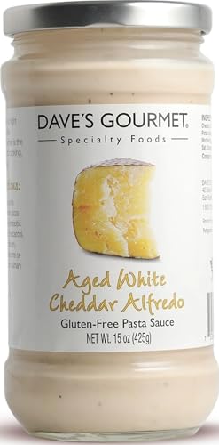 Dave's Gourmet Aged White Cheddar Alfredo Pasta Sauce - Rich & Creamy Flavor - Alfredo Sauce - Ideal for Pasta, White Pizza, Enchiladas & More - Gluten Free - 15oz Jar (Pack of 1)