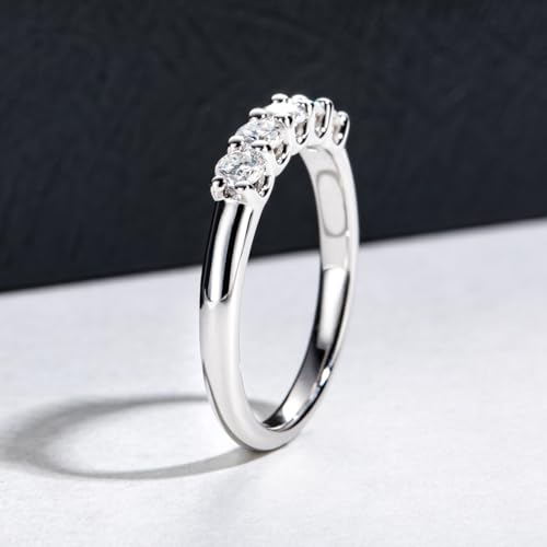 Moissanite Wedding Band 3MM D Color VVS1 Clarity Lab Created Diamond Anniversary Rings 14K White Gold Plated 5 Stone Promise Rings for Mom Wife Jewelry Gifts4