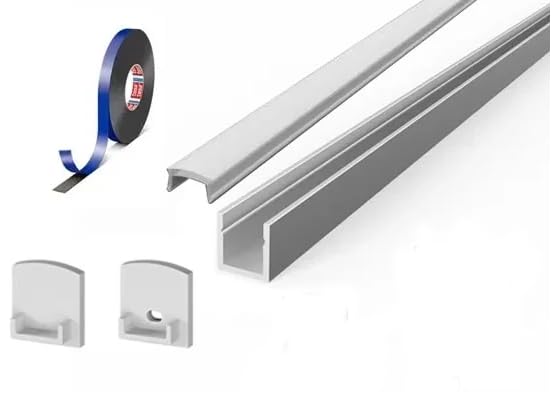 2 Metre Surface Silver Anodized Aluminium LED Profile P4-4 C/W Tape, End Caps & Opal Cover | Perfect for Bedroom, Stairs, Hallway, Kitchen, Cabinet (6.6mm x 7mm)