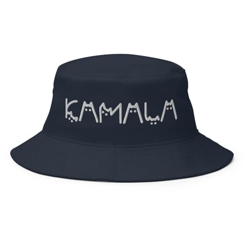 Kamala Cat Letter Hat (Embroidered Bucket Cap) Kamala Harris Cat Lettering Navy