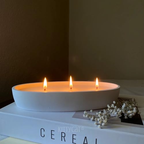 Image of Kitty Cat Aesthetic Soy Wax Scented Candles | Reusable Concrete Sea Shell Jars | Vanilla Aroma | 12+ Hours Burn Time | Perfect Home Decor for Bedroom, Office & Hostel (Oval 3-Wick Candle)