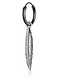 Feather Pendant Earring - Black Hoop Earrings with Feather - Earring for Men - Gothic Jewelry - Mens