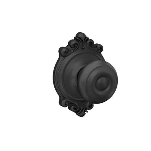 Image of Schlage F10 GEO 622 BRK Georgian Door Knob with Brookshire Trim, Hall & Closet Passage Lock, Matte Black