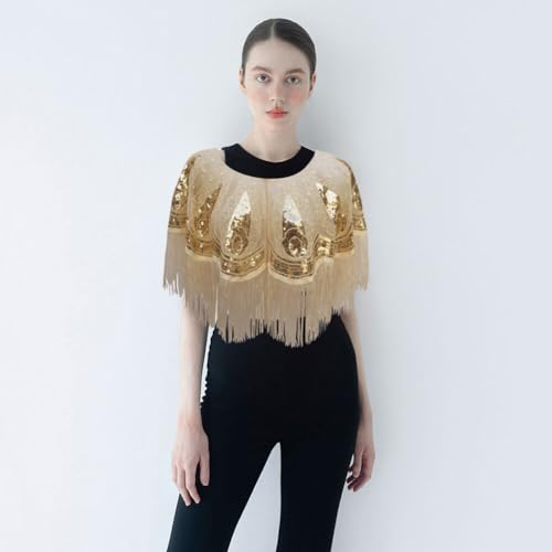 Zcargel Vintage Mesh Shawl 1920s Women Sequin Shawl with Tassel Bridal Shawl Dress Flapper Cover up Gatsby Evening Cape4