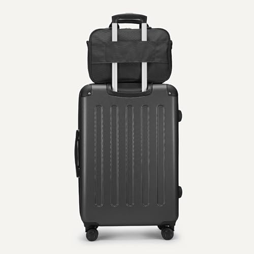 Image of Amazon Basics 4-Piece Luggage Set, Hardside Suitcases with Spinner Wheels, 22 inch Carry On & 28 inch Checked, Tote Bag & Travel Bag, Black