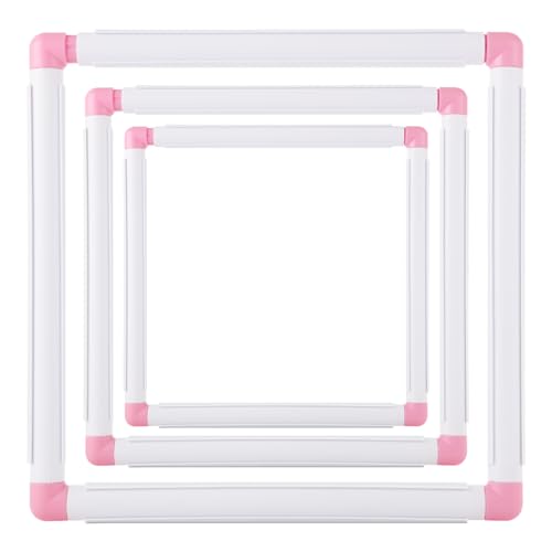 Image of LOYORTY 3 Pack Square Embroidery Hoops, Plastic Cross Stitch Hoop, White Cross Stitching Frame, Embroidery Snap Frame for Cross Stitching, Quilting, Needlepoint (6x6, 8x8, 11x11)