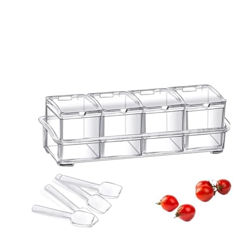pipisweet Caja de condimentos transparente para cocina, contenedor de almacenamiento, tarros de condimentos, caja de condimentos de acrílico con tapa y cuchara