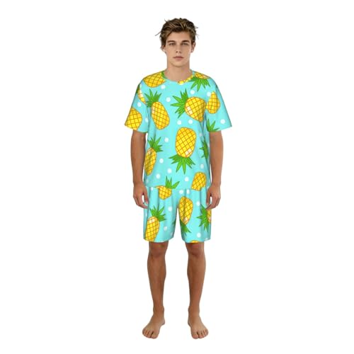 Pyjama court homme imprimé ananas en coton léger pour l'été