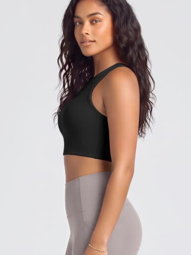 Image of ODODOS Racerback Tank Bra for Women High Neck Non Padded Medium Support Sports Bra Workout Yoga Crop Tops
