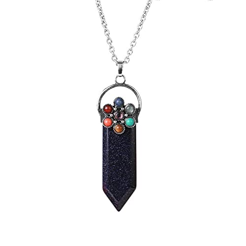 MIVY Collier Femme,7 Chakra Pierre Naturelle Bleu Sable Cristal Pendentif Collier Antique Point Épée Charme Yoga Quartz Énergie Pierre Précieuse Tour De Cou Amulette Bijoux pour Femmes Hommes Cadeau Cover