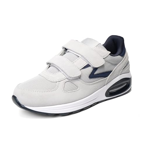 STRAPPO SOFT Chaussures Confort Homme Scratch pour Pied Large Cou de Pied Haut Double Fermeture Ajustable Mesh Respirant Amorti Coussin Air Gris 43