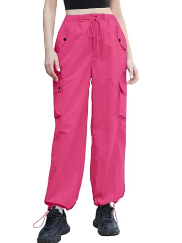 Image of Cromoncent Cargo Pants Girls & Women Parachute Pants Y2K Baggy Rave Clothes Waterproof with Pockets, 6 Years - 3XL