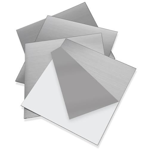 KANABI 4PCS 304 Placa de acero inoxidable 15cm x 15cm, Espesor 0.5mm, 304 Cuadrado Láminas de acero inoxidable para DIY modelo de artesanía bricolaje repara el corte de perforación de agujeros