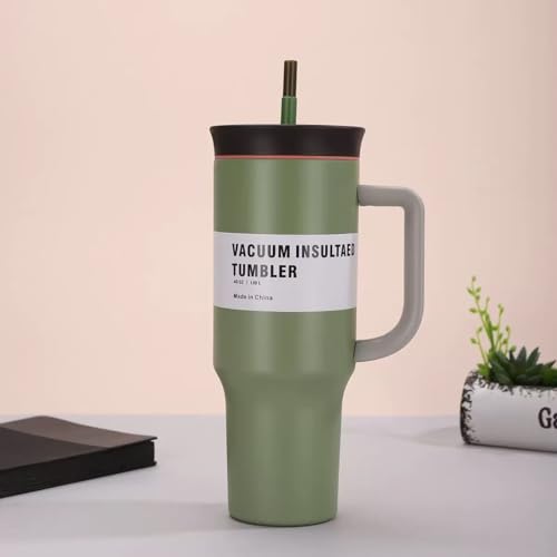 Image of HomeCloud 1200ml Insulated Coffee Tumbler with Lid - Double Wall Travel Mug for Hot & Cold Drinks, Leak-Proof, Durable, Portable, Stylish Stainless Steel Design (Light Green)