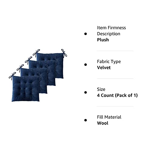 Elfjoy Set Of 4 Square Chair Pads Indoor Seat Cushions Pillows With Ties Thick Soft Seat Cushion For Kitchen Dining Office Chair (18.8", Navy1) #TOP7