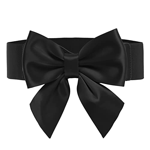 GRACE KARIN Women Cute Bow Wide Elastic Waist Belt Adorable Dress Accessory(M, Ribbon#Black)