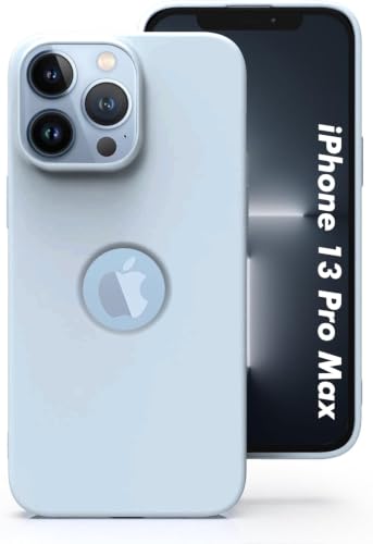Image of Elzzi Microfiber Logo Cut Cover Compatible for iPhone 13 Pro Max Case Cushion Liquid Soft Silicone Gel Rubber Cases Full Body Protective Shockproof Back Cover 6.7 inch, Mist Blue