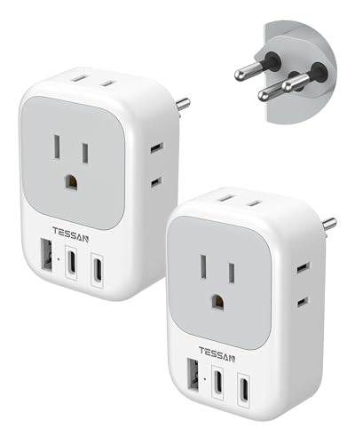 Switzerland Travel Plug Adapter 2 Pack, TESSAN Type J Switzerland Power Adapter with 4 Outlets 3 USB (2 USB-C), Swiss Plug for US to Rwanda Jordan Liechtenstein Madagascar, Travel Essentials