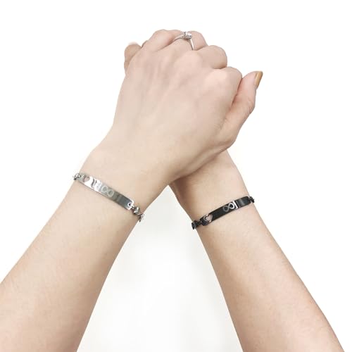 Image of 2 Couple Bracelets for men women, Love /Koi Fish /Gossip Jigsaw Puzzle Stainless Steel Heart-shaped Chain Adjustable Bracelet for Boyfriend Girlfriend Valentine's Day Gift Jewelry