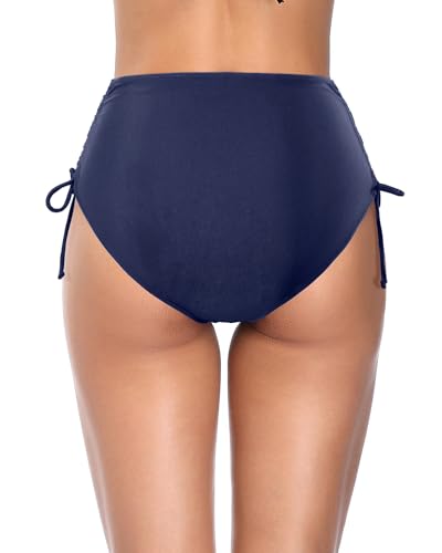 Image of Holipick Women's High Waisted Bikini Bottom | Tummy Control Ruched, Full Bum Coverage, Full Lining, Adjustable Drawstring Tie Side, Swimming, Beach